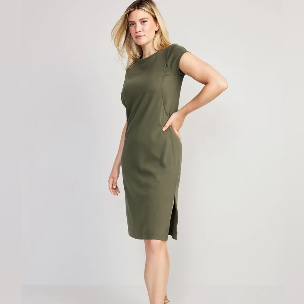 BNWT XXL Alpine Tundra/Olive Maternity Rib-Knit MIDI Nursing Dress
